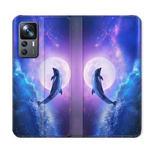 Housse Cuir Portefeuille Pour Xiaomi 12T Animal Dauphin Vague