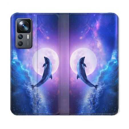 Housse Cuir Portefeuille Pour Xiaomi 12T Animal Dauphin Vague