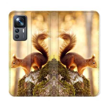 Housse Cuir Portefeuille Pour Xiaomi 12T Animal Ecureuil Bois