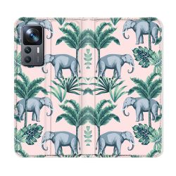 Housse Cuir Portefeuille Pour Xiaomi 12T Animal Elephant Pattern