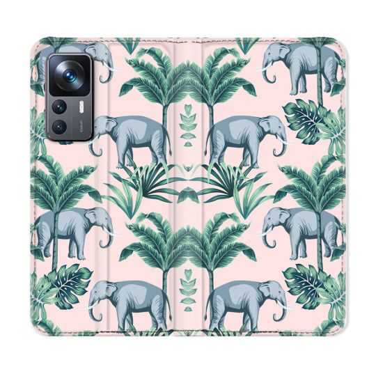 Housse Cuir Portefeuille Pour Xiaomi 12T Animal Elephant Pattern