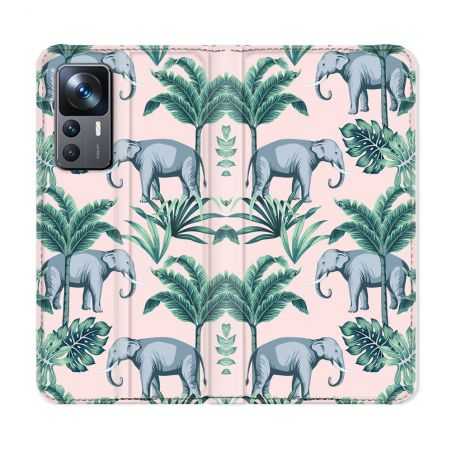 Housse Cuir Portefeuille Pour Xiaomi 12T Animal Elephant Pattern