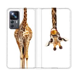 Housse Cuir Portefeuille Pour Xiaomi 12T Animal Girafe Blanche