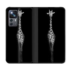 Housse Cuir Portefeuille Pour Xiaomi 12T Animal Girafe Noire