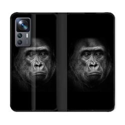 Housse Cuir Portefeuille Pour Xiaomi 12T Animal Gorille Noir