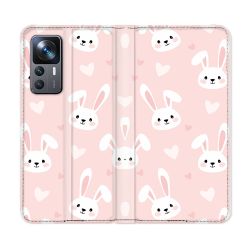 Housse Cuir Portefeuille Pour Xiaomi 12T Animal Lapin Rose