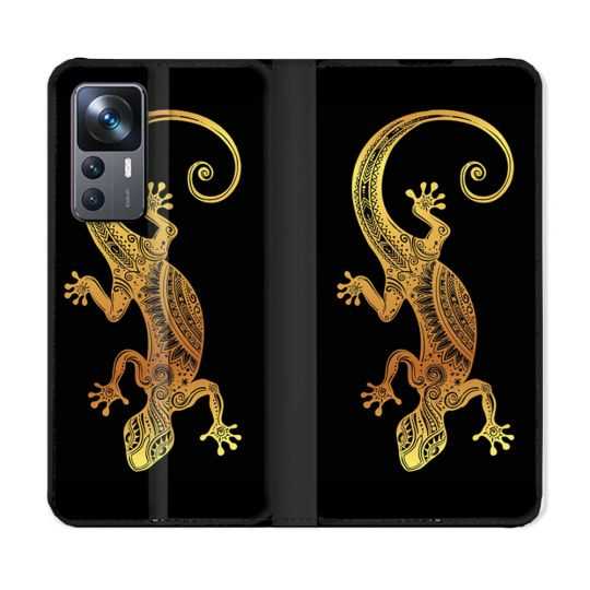 Housse Cuir Portefeuille Pour Xiaomi 12T Animal Lezard Noir