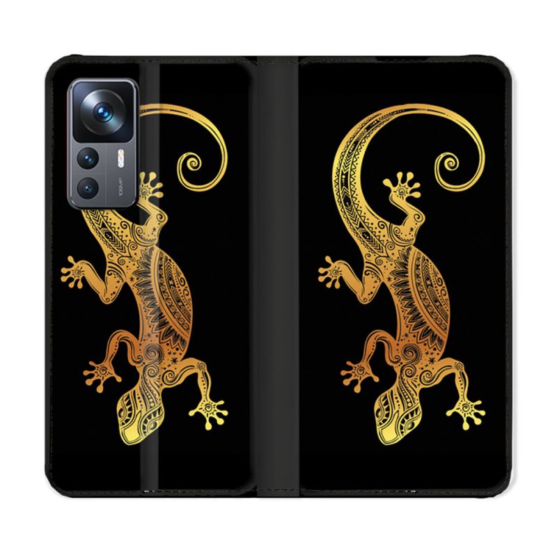 Housse Cuir Portefeuille Pour Xiaomi 12T Animal Lezard Noir