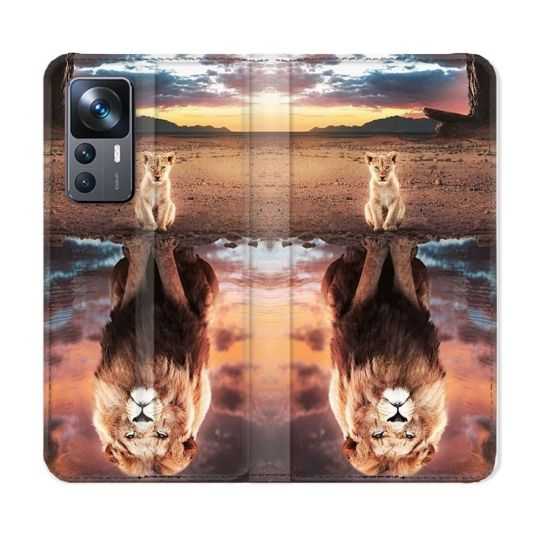 Housse Cuir Portefeuille Pour Xiaomi 12T Animal Lion Reflet