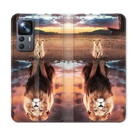 Housse Cuir Portefeuille Pour Xiaomi 12T Animal Lion Reflet