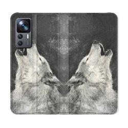 Housse Cuir Portefeuille Pour Xiaomi 12T Animal Loup Hurlement
