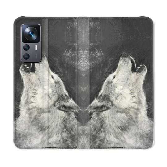 Housse Cuir Portefeuille Pour Xiaomi 12T Animal Loup Hurlement