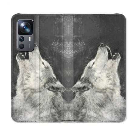 Housse Cuir Portefeuille Pour Xiaomi 12T Animal Loup Hurlement