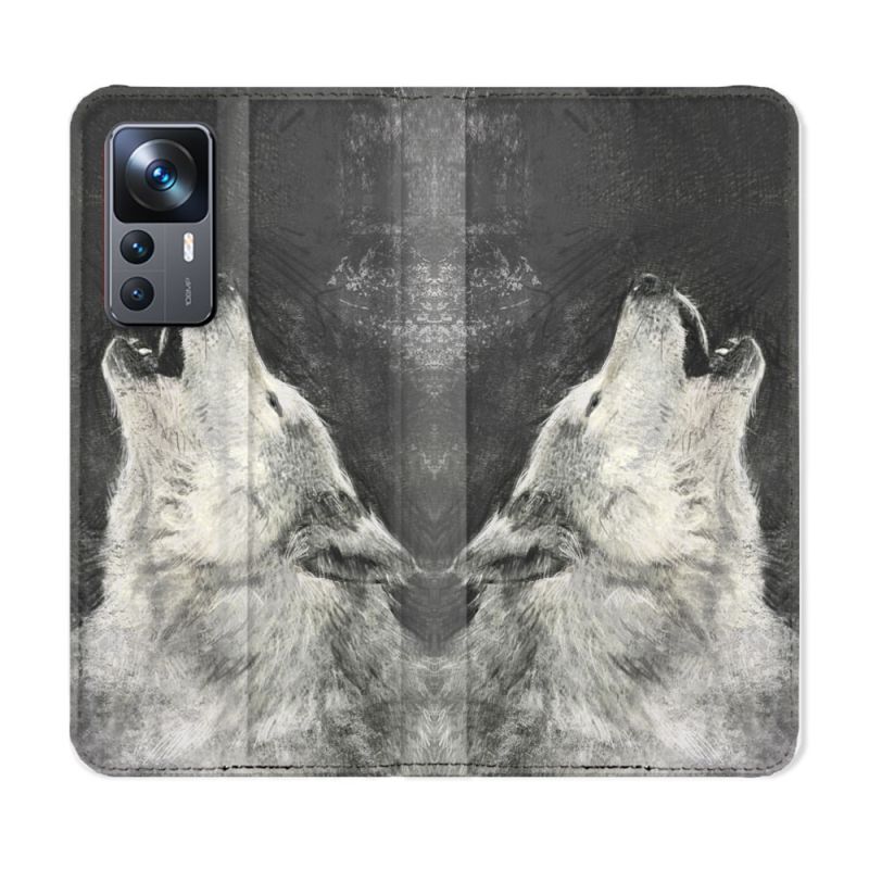 Housse Cuir Portefeuille Pour Xiaomi 12T Animal Loup Hurlement