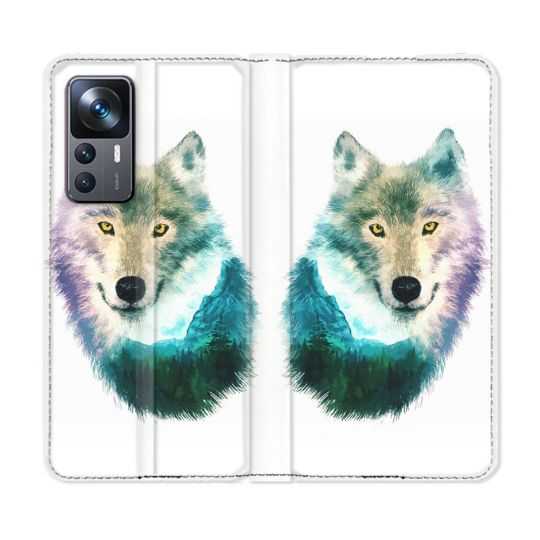 Housse Cuir Portefeuille Pour Xiaomi 12T Animal Loup Montagne