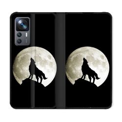 Housse Cuir Portefeuille Pour Xiaomi 12T Animal Loup Noir