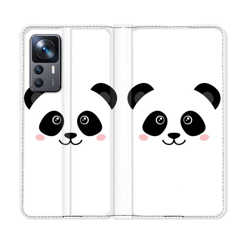 Housse Cuir Portefeuille Pour Xiaomi 12T Animal Panda Blanc