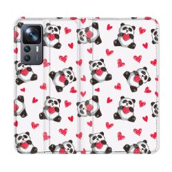 Housse Cuir Portefeuille Pour Xiaomi 12T Animal Panda Cœur