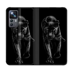 Housse Cuir Portefeuille Pour Xiaomi 12T Animal Panthère Noire