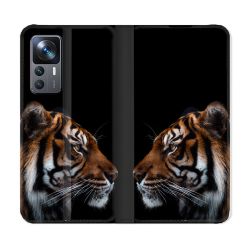 Housse Cuir Portefeuille Pour Xiaomi 12T Animal Tigre Noir