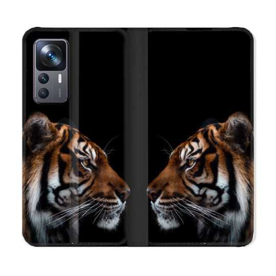 Housse Cuir Portefeuille Pour Xiaomi 12T Animal Tigre Noir