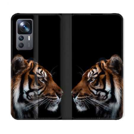 Housse Cuir Portefeuille Pour Xiaomi 12T Animal Tigre Noir