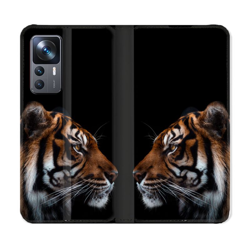 Housse Cuir Portefeuille Pour Xiaomi 12T Animal Tigre Noir