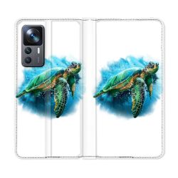 Housse Cuir Portefeuille Pour Xiaomi 12T Animal Tortue Blanche multicolore