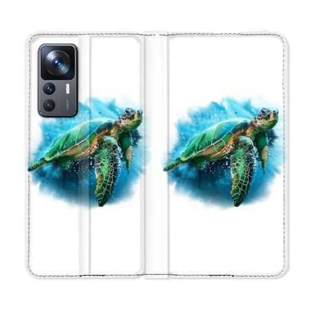 Housse Cuir Portefeuille Pour Xiaomi 12T Animal Tortue Blanche multicolore