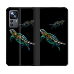 Housse Cuir Portefeuille Pour Xiaomi 12T Animal Tortue Noire multicolore