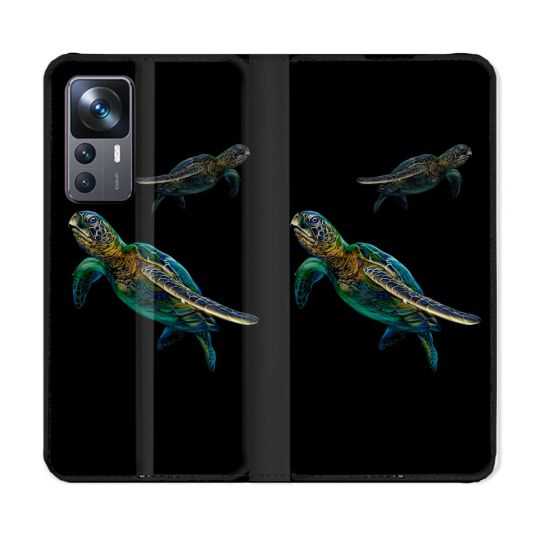Housse Cuir Portefeuille Pour Xiaomi 12T Animal Tortue Noire multicolore