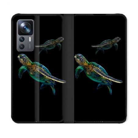 Housse Cuir Portefeuille Pour Xiaomi 12T Animal Tortue Noire multicolore