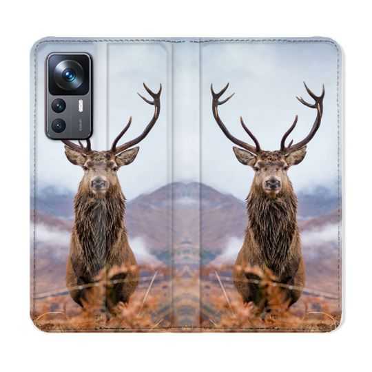 Housse Cuir Portefeuille Pour Xiaomi 12T Chasse Chevreuil Montagne