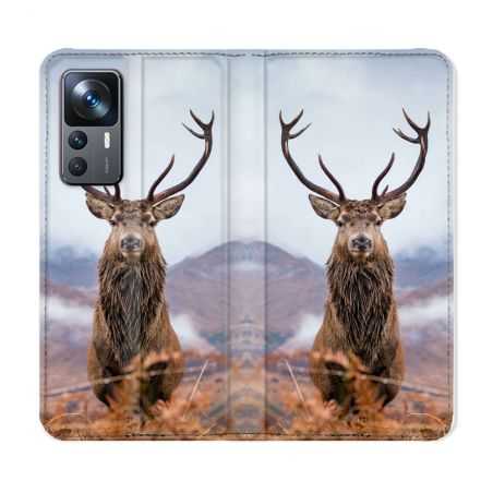 Housse Cuir Portefeuille Pour Xiaomi 12T Chasse Chevreuil Montagne