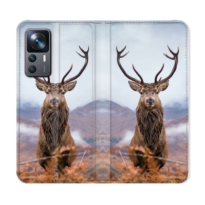 Housse Cuir Portefeuille Pour Xiaomi 12T Chasse Chevreuil Montagne
