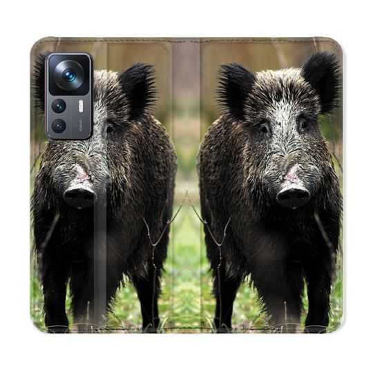 Housse Cuir Portefeuille Pour Xiaomi 12T Chasse Sanglier bois