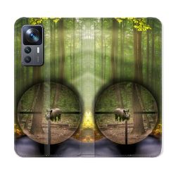 Housse Cuir Portefeuille Pour Xiaomi 12T Chasse Sanglier Viseur