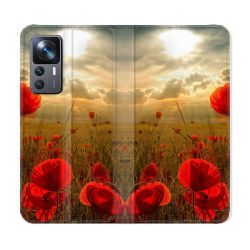 Housse Cuir Portefeuille Pour Xiaomi 12T Fleur Housse Cuir Coquelicot