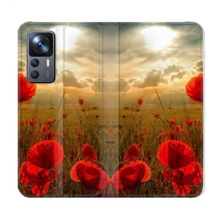 Housse Cuir Portefeuille Pour Xiaomi 12T Fleur Housse Cuir Coquelicot