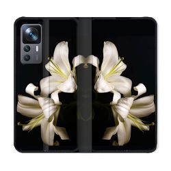 Housse Cuir Portefeuille Pour Xiaomi 12T Fleur Lys Noir