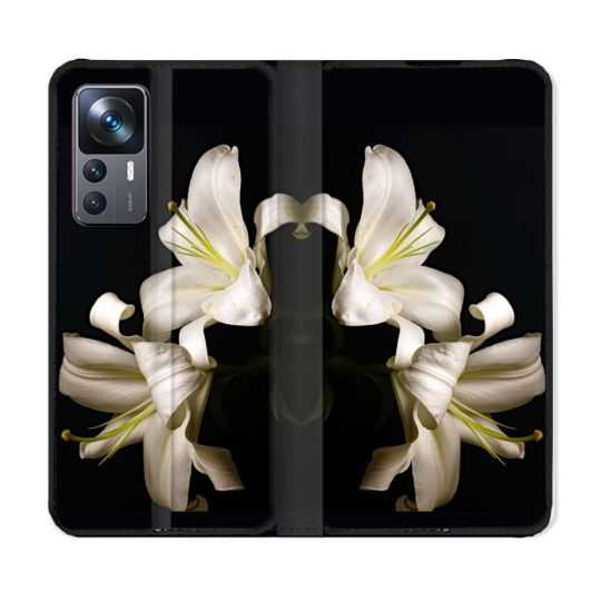 Housse Cuir Portefeuille Pour Xiaomi 12T Fleur Lys Noir
