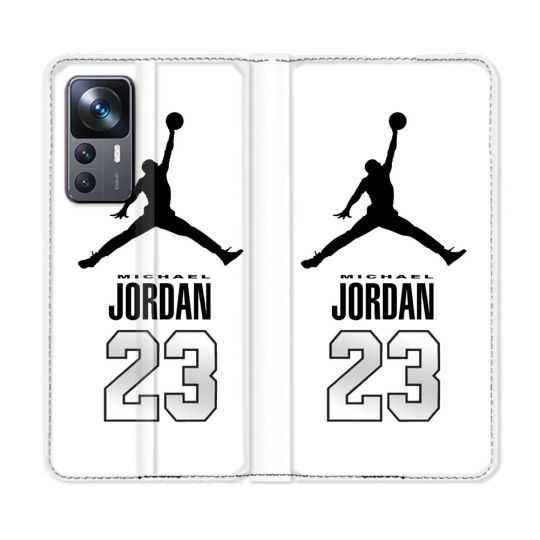Housse Cuir Portefeuille Pour Xiaomi 12T Jordan 23 Blanc