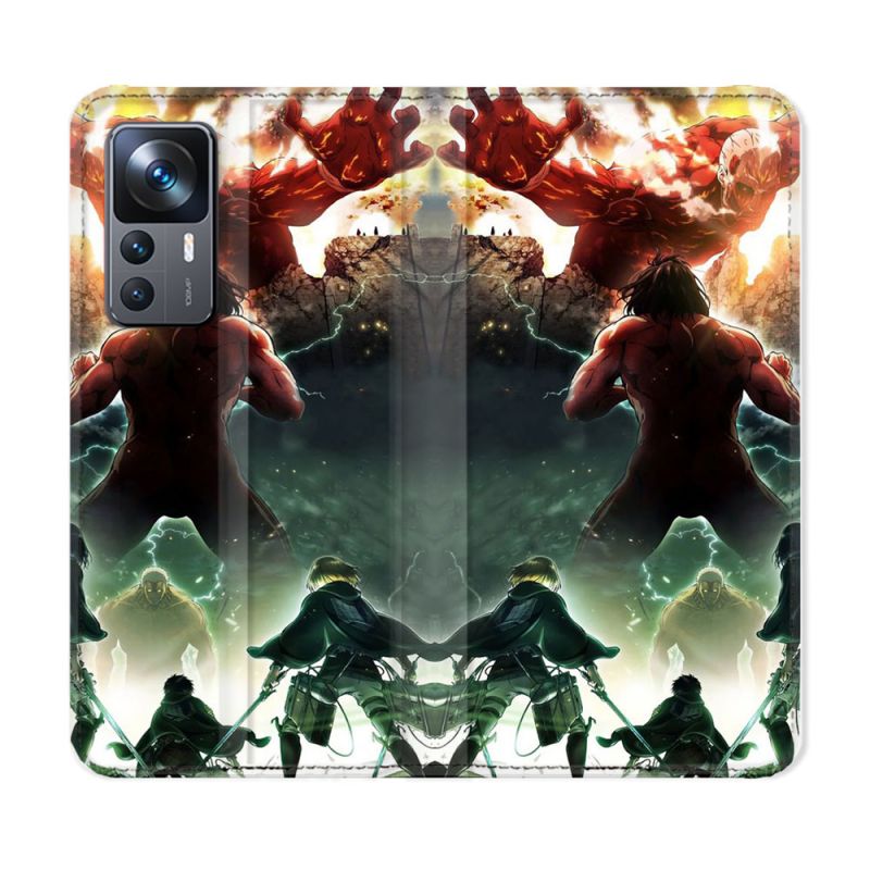 Housse Cuir Portefeuille Pour Xiaomi 12T Manga Attaque Titans Combat