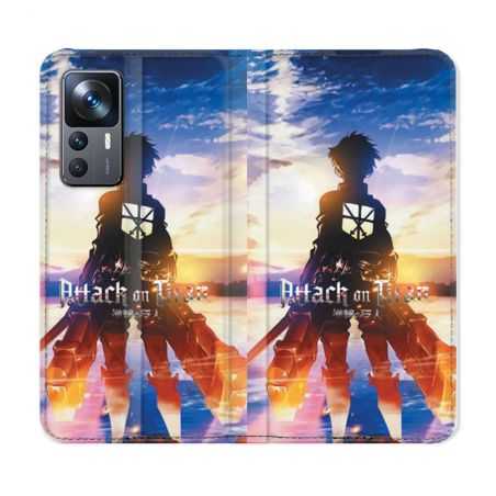 Housse Cuir Portefeuille Pour Xiaomi 12T Manga Attaque Titans Soleil