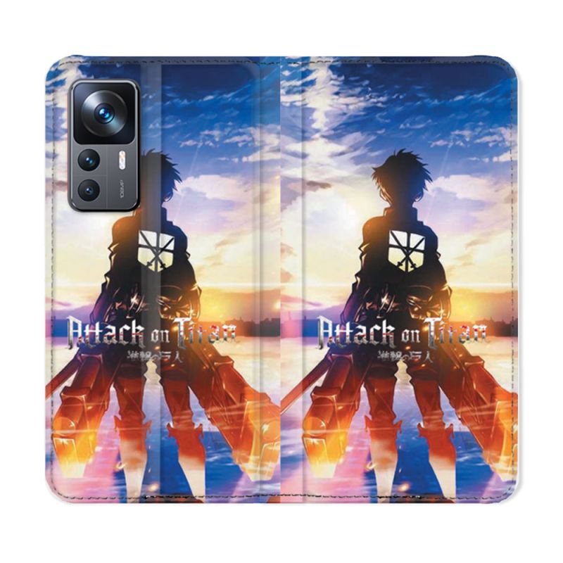 Housse Cuir Portefeuille Pour Xiaomi 12T Manga Attaque Titans Soleil