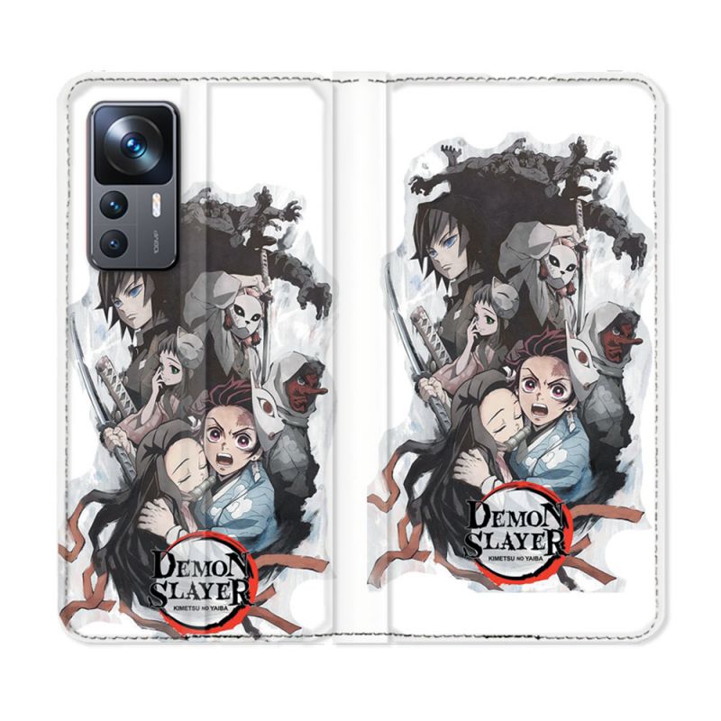 Housse Cuir Portefeuille Pour Xiaomi 12T Manga Demon Slayer Blanc