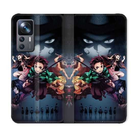 Housse Cuir Portefeuille Pour Xiaomi 12T Manga Demon Slayer Noir