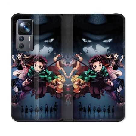 Housse Cuir Portefeuille Pour Xiaomi 12T Manga Demon Slayer Noir