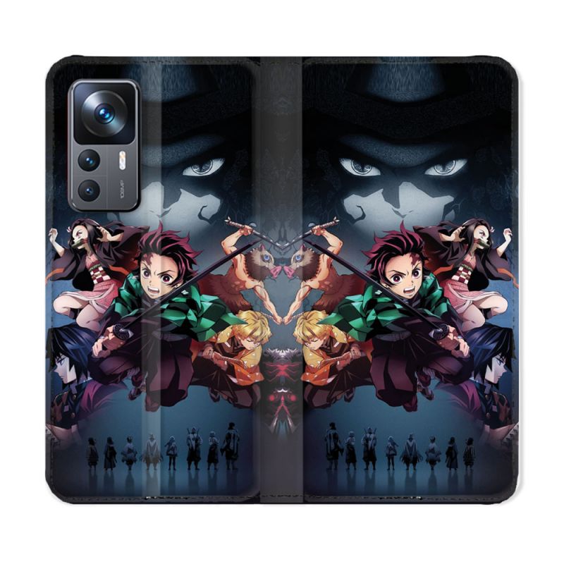 Housse Cuir Portefeuille Pour Xiaomi 12T Manga Demon Slayer Noir