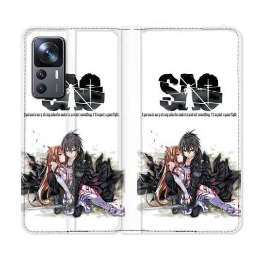 Housse Cuir Portefeuille Pour Xiaomi 12T Manga SAO sword Art Online Blanc